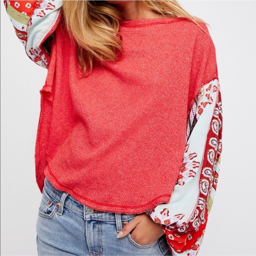 Free People Red and White Women's Top